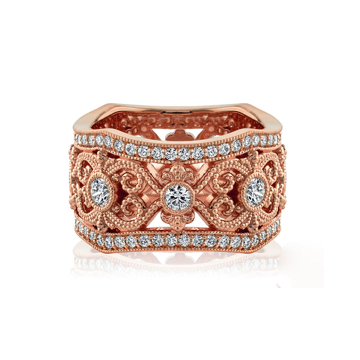 14k Rose Gold - Diamond Lace Wedding Band With Diamond Pave 1.41ctw