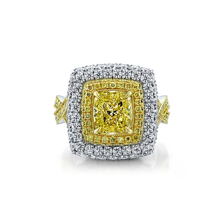 18K two toned Fancy Yellow Diamond Ring