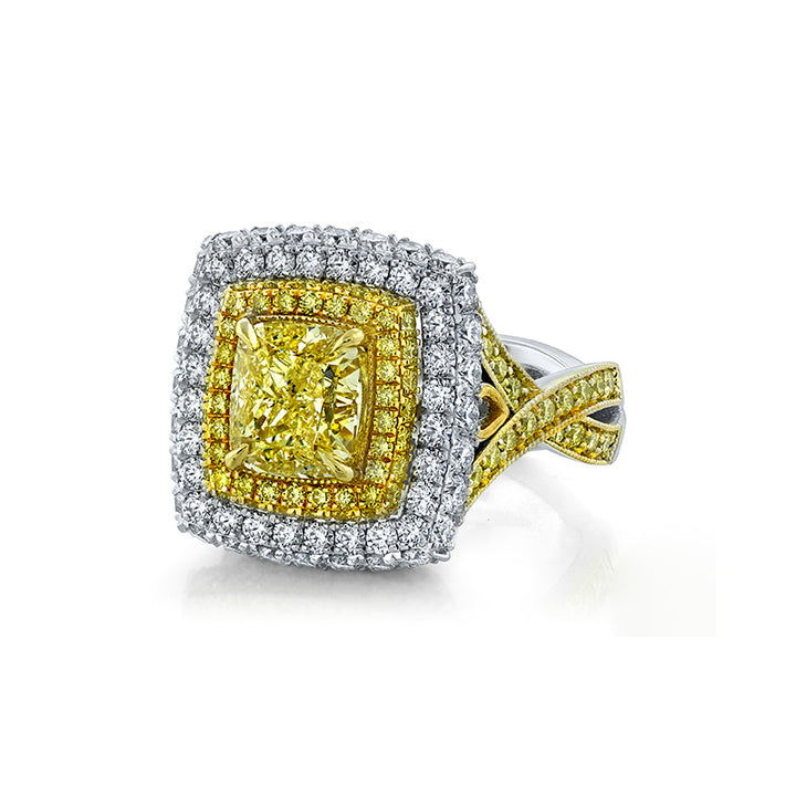 18K two toned Fancy Yellow Diamond Ring