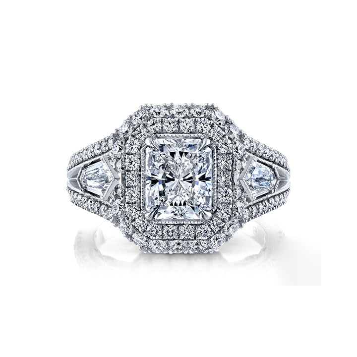 18k White Gold - 3 Stone Ring Featuring Multi Pave Diamond Setting