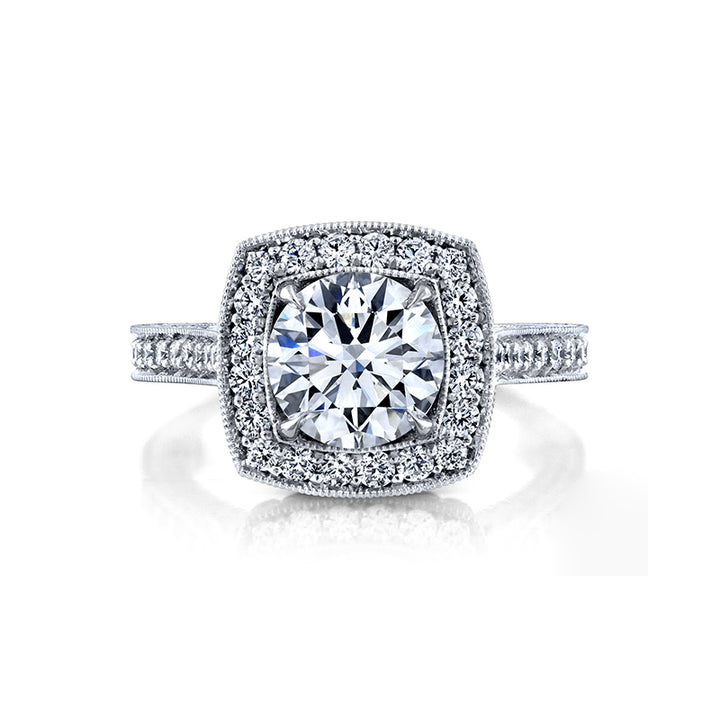 18K White Gold Custom Engagement Ring with Hand Engraving