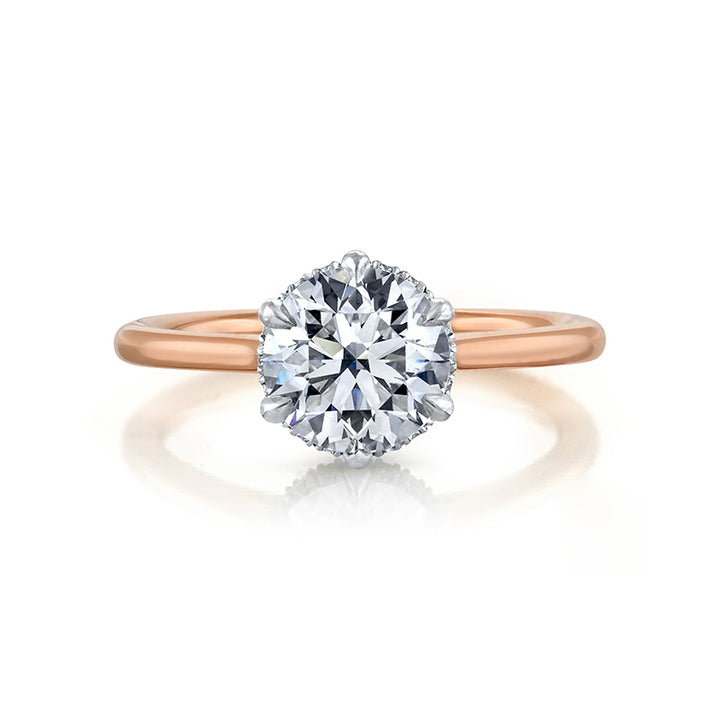 14k Rose Gold - Classic Diamond Halo Engagement Ring Setting