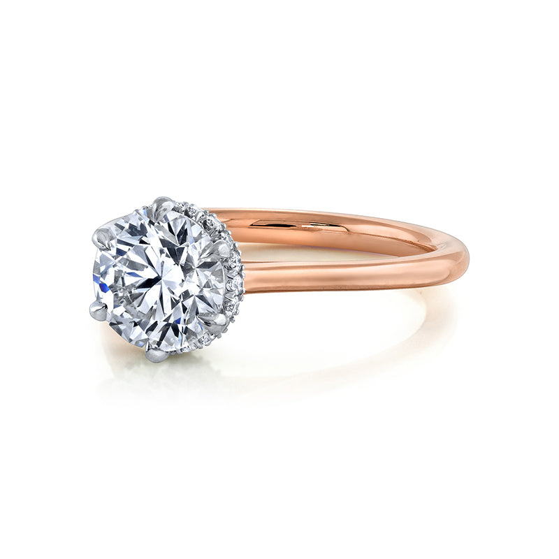 14k Rose Gold - Classic Diamond Halo Engagement Ring Setting