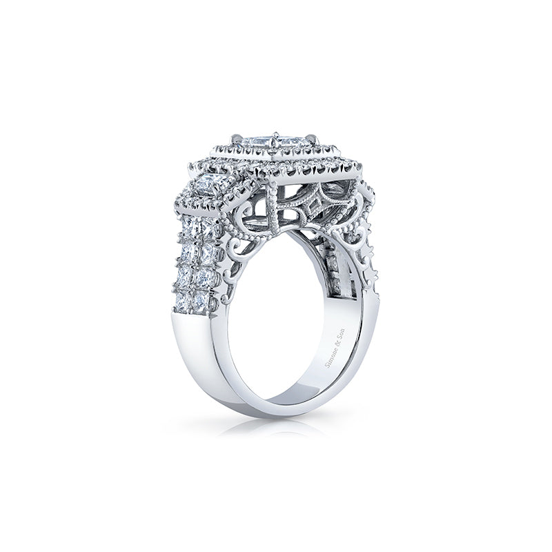 14K White Gold Custom Princess 3 Stone Ring