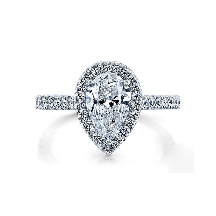 14k White Gold - Pear Diamond Halo Engagement Ring Setting