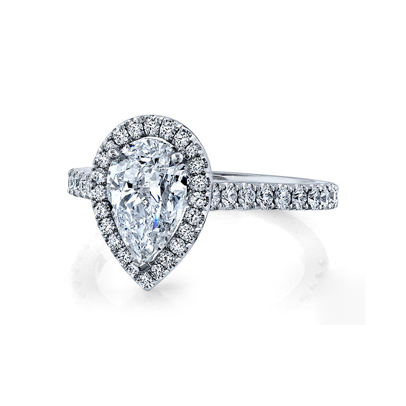 14k White Gold - Pear Diamond Halo Engagement Ring Setting