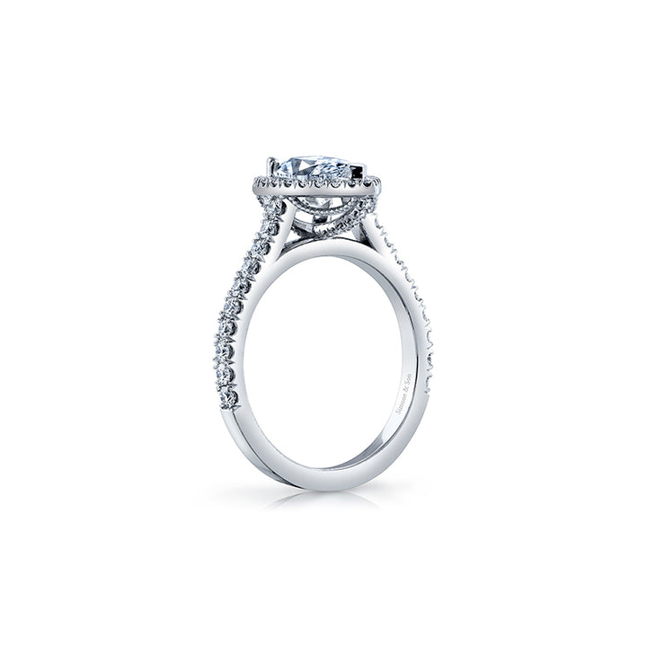 14k White Gold - Pear Diamond Halo Engagement Ring Setting