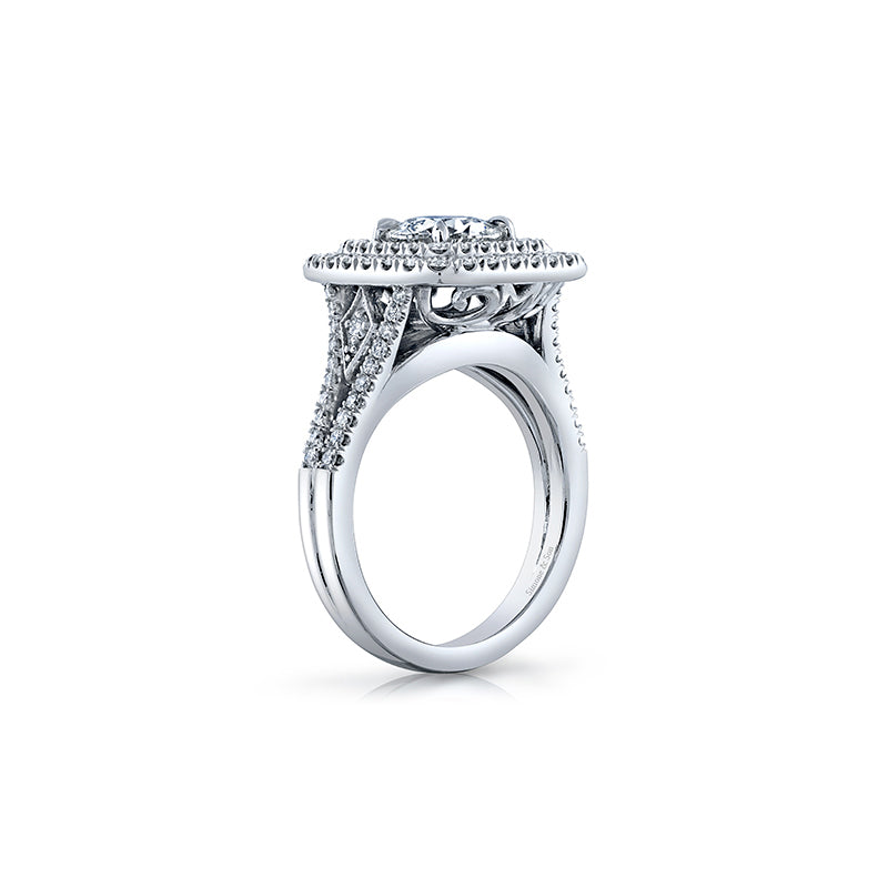 14k White Gold - Double Halo Diamond Engagement Ring Setting