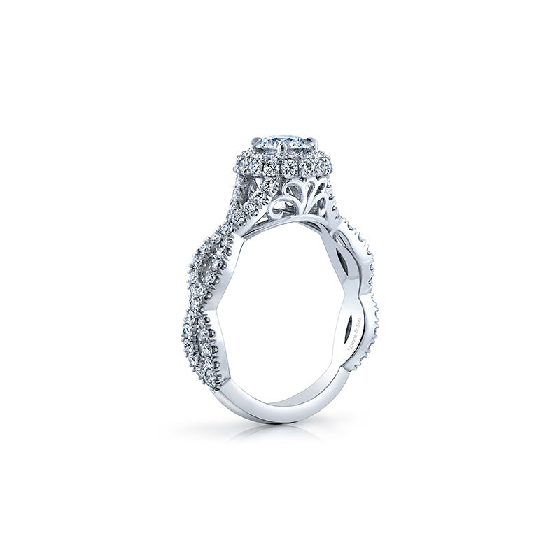 14k White Gold - Diamond Infinity Halo Twist Ring Setting