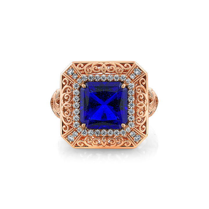 14K Rose Gold Custom Blue Crystal Ring