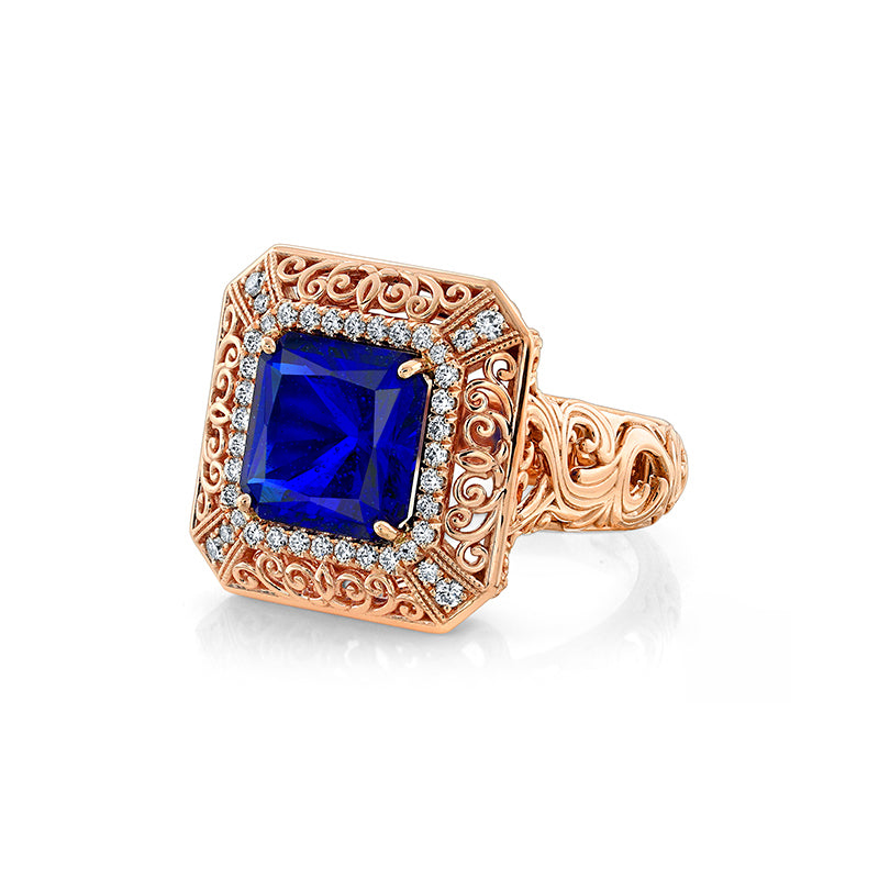 14K Rose Gold Custom Blue Crystal Ring