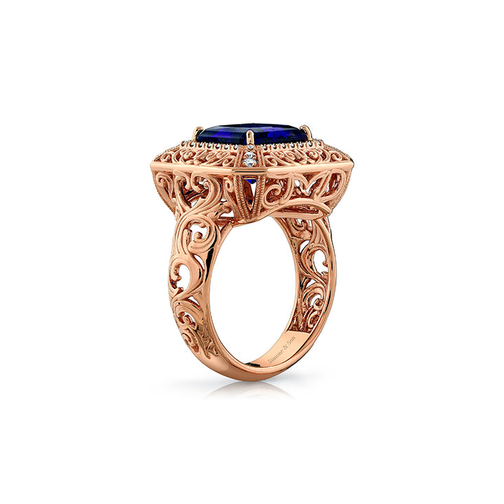 14K Rose Gold Custom Blue Crystal Ring