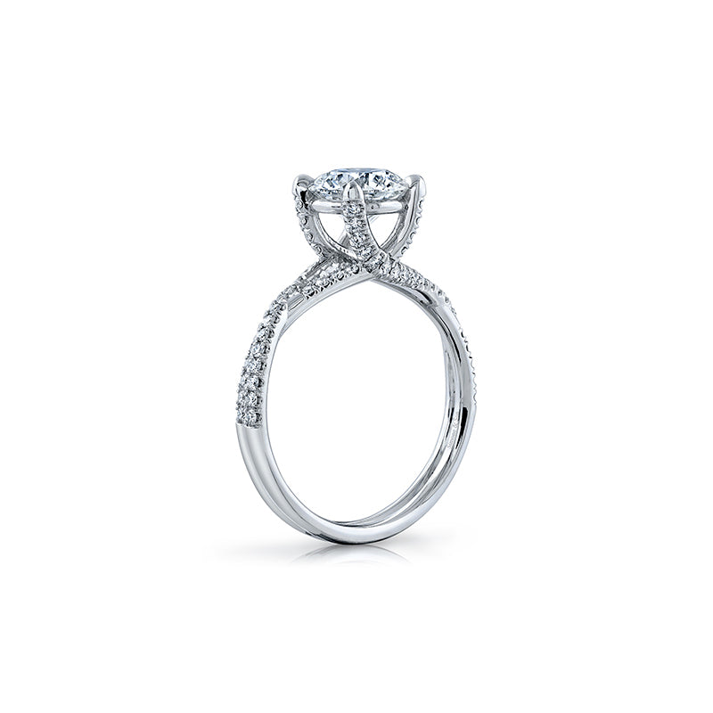 14k White Gold - Diamond Twist Engagement Ring Setting