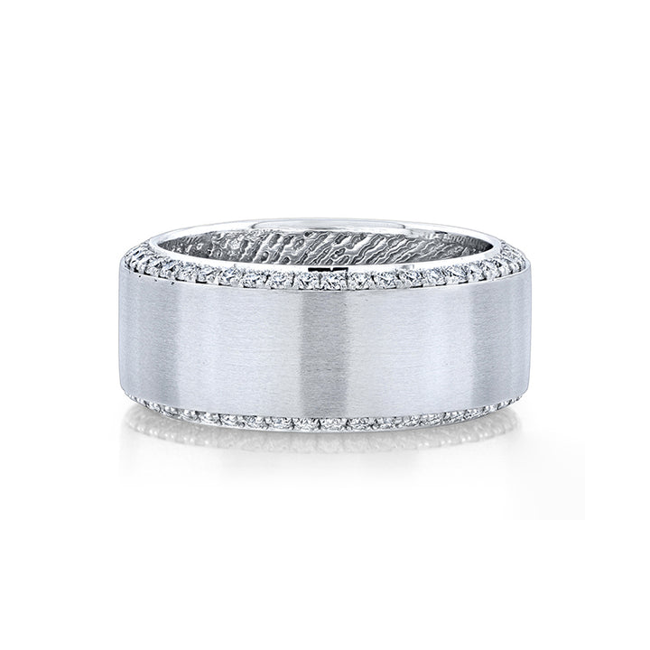 14k White Gold - Satin Finish Channel Featuring Pave Diamond Wedding Band