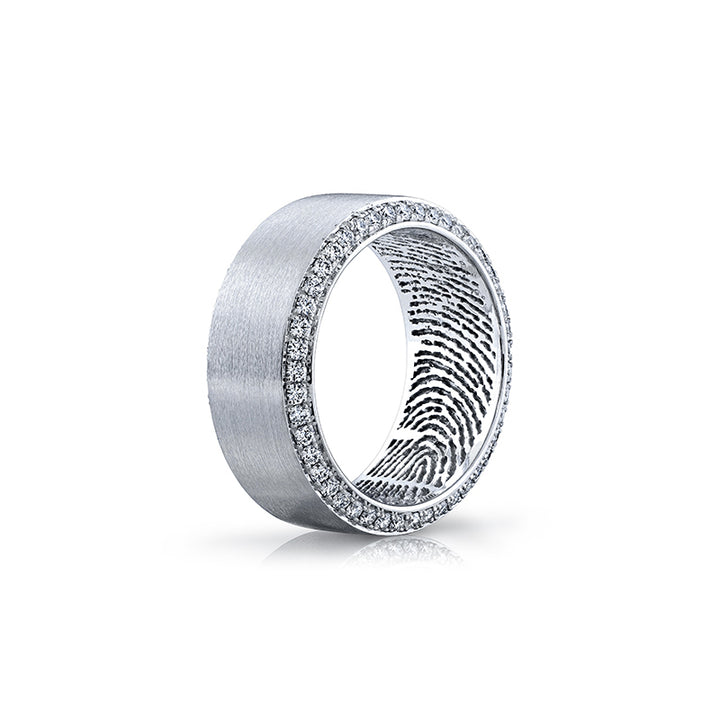 14k White Gold - Satin Finish Channel Featuring Pave Diamond Wedding Band