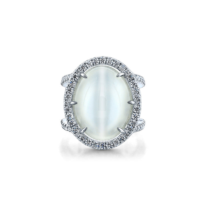 14K White Gold Custom Moonstone Ring