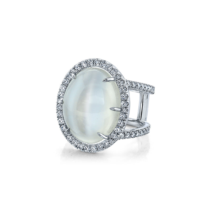 14K White Gold Custom Moonstone Ring