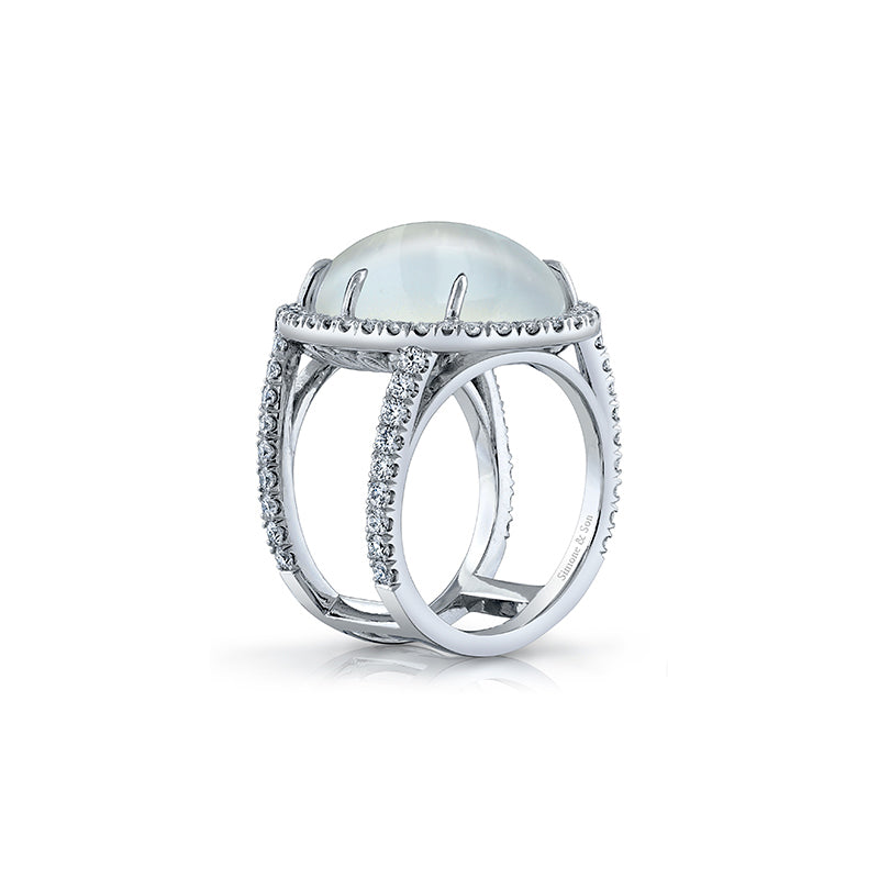 14K White Gold Custom Moonstone Ring