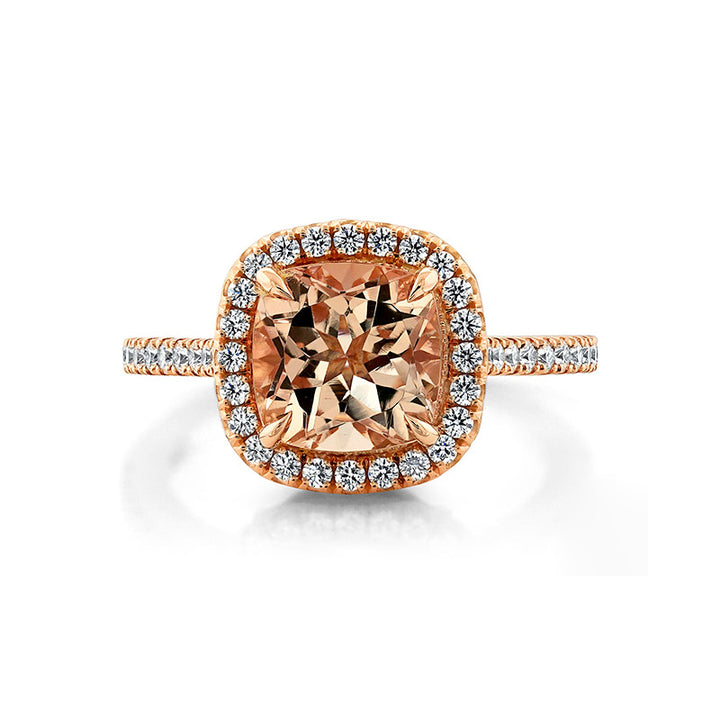 14k Rose Gold - 2.34 ctw Cushion Cut Morganite Diamond Ring