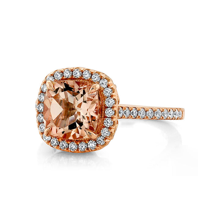 14k Rose Gold - 2.34 ctw Cushion Cut Morganite Diamond Ring