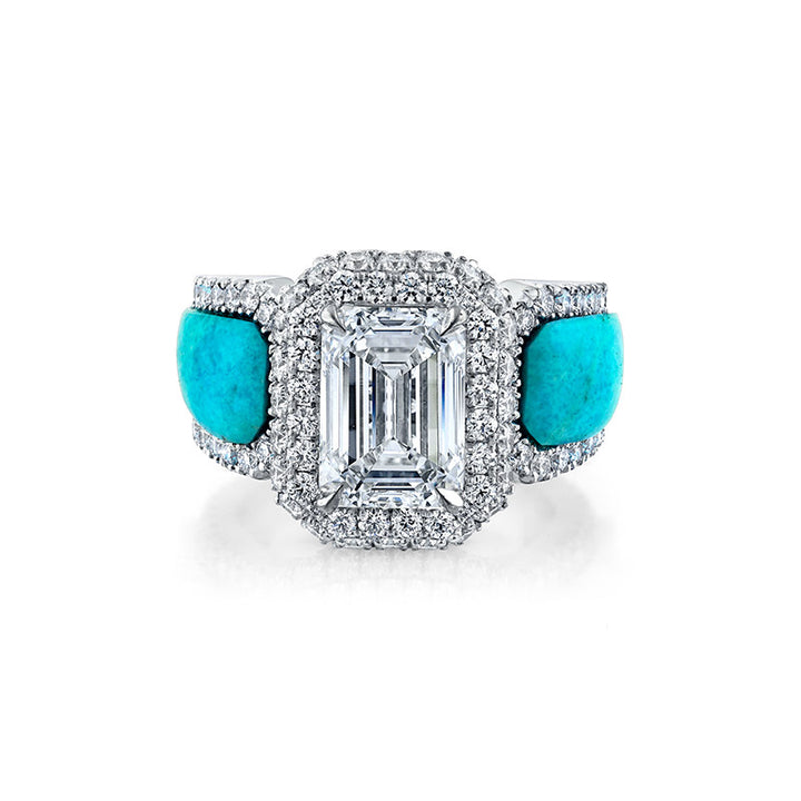 18K White Gold Custom Turquoise Engagement Ring