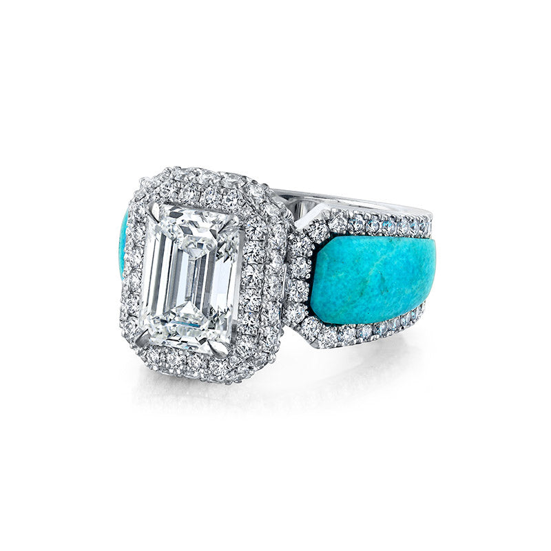 18K White Gold Custom Turquoise Engagement Ring