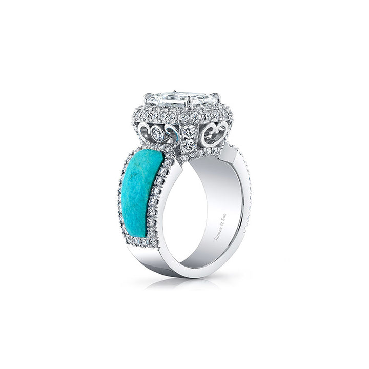 18K White Gold Custom Turquoise Engagement Ring