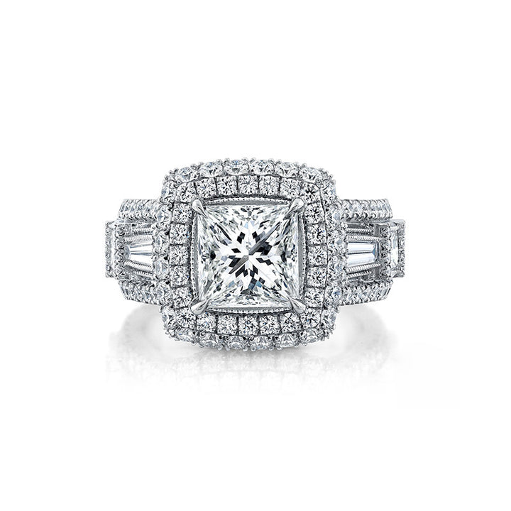 Platinum Custom Engagement Ring with Princess cut Diamonds