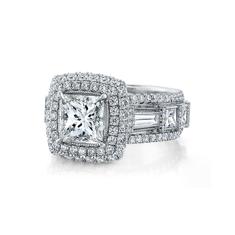 Platinum Custom Engagement Ring with Princess cut Diamonds