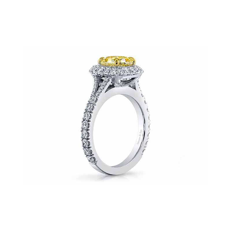 14k White Gold - 1.60ct Fancy Yellow Cushion Cut Diamond Engagement Ring