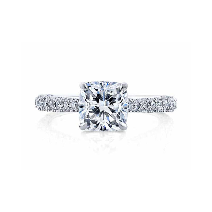 18k White Gold - 3 Sided Pave Diamond Engagement Ring Setting