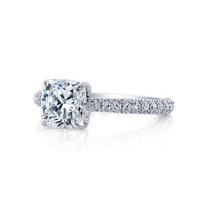 18k White Gold - 3 Sided Pave Diamond Engagement Ring Setting