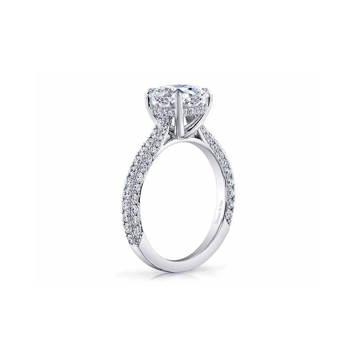 18k White Gold - 3 Sided Pave Diamond Engagement Ring Setting