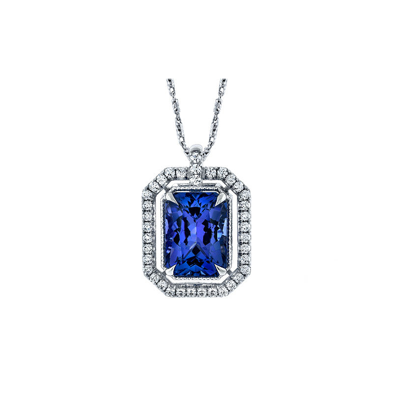 14K White Gold Custom Pendant set with a 4.92ct Tanzanite & Diamonds