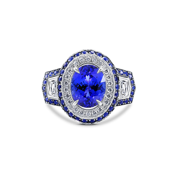 14K White Gold Tanzanite & Sapphire Ring