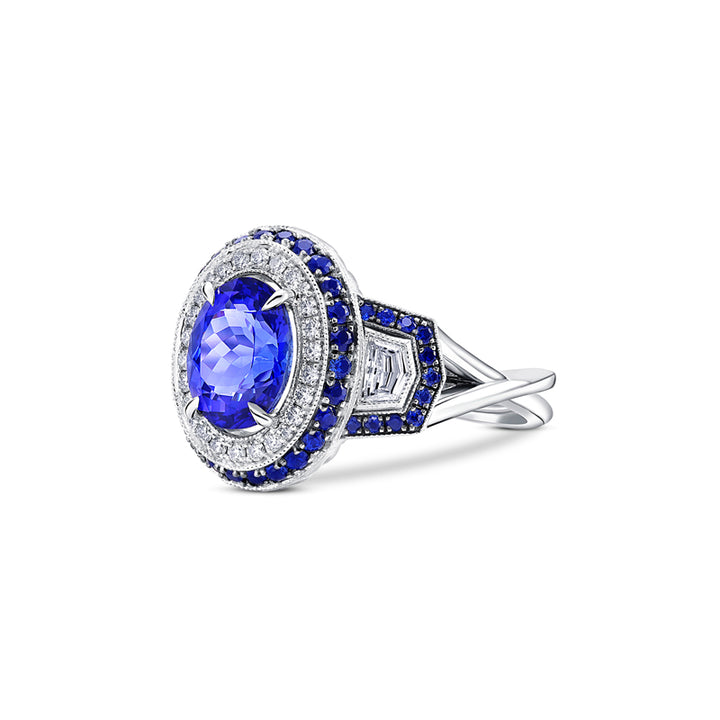 14K White Gold Tanzanite & Sapphire Ring