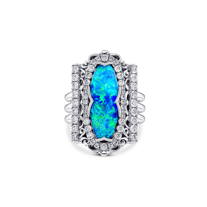 14K White Gold Boulder Opal Byzantine Ring