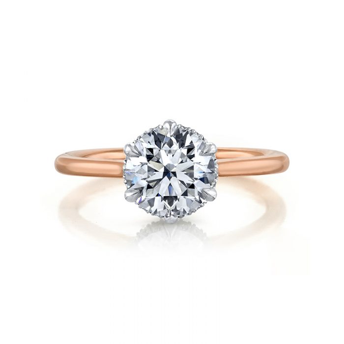 14k Rose Gold - Classic Diamond Halo Engagement Ring Setting - Simone ...
