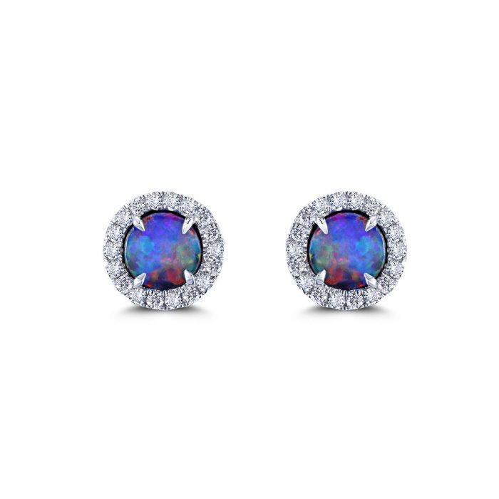 Diamond Halo Opal Stud Earrings By Simone and Son