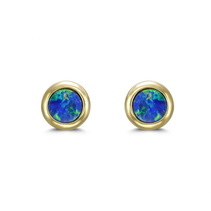 18k Yellow Gold - 5mm Doublet Opal Stud Earrings - Simone & Son ...