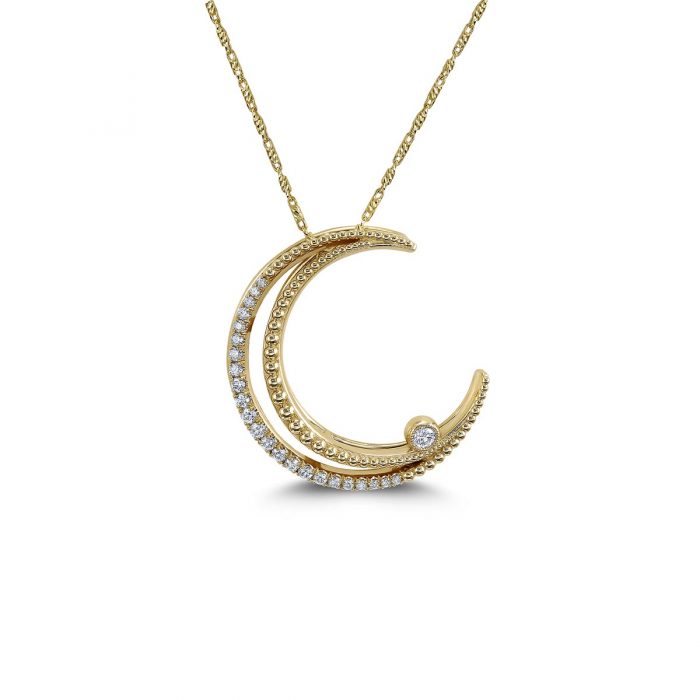 Yellow Gold Diamond moon pendant By Simone and Son