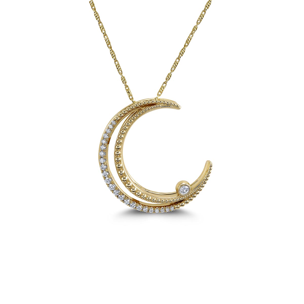 14k Yellow Gold - Moon Pendant With Diamonds .27ctw - Simone & Son ...