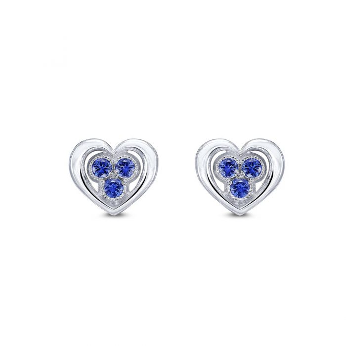 Blue Sapphire Heart Stud Earrings