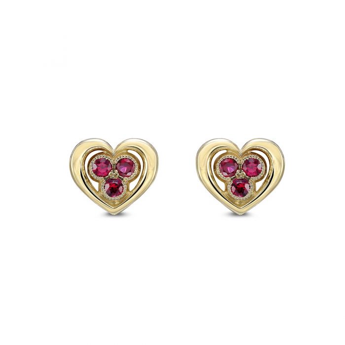 Ruby Heart Stud Earrings